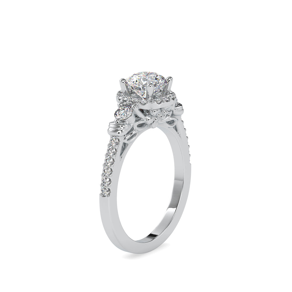 SKU: 0048 (18K) Round Diamond Floral Halo Engagment Ring in Rose Gold.