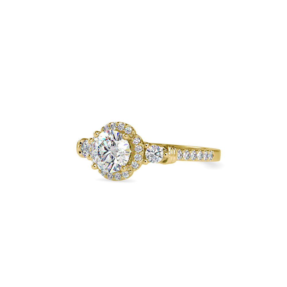 SKU: 0048 (10K) Round Diamond Floral Halo Engagment Ring in Rose Gold.