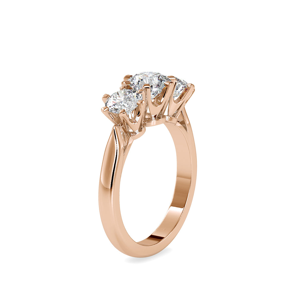 SKU: 0061 (10K) Timeless Trinity Three-Stone Engagment Ring in Rose Gold.