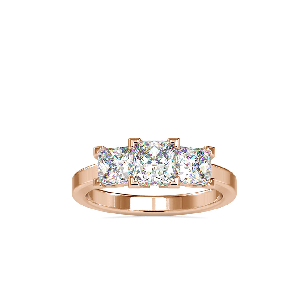 SKU: 0062 (22K) Princess-Cut Trilogy Engagment Ring in Rose Gold.