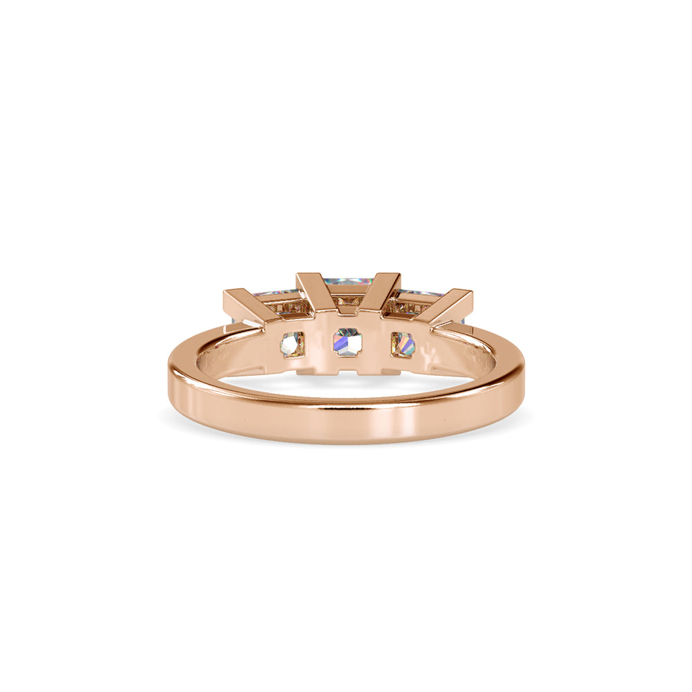 SKU: 0062 (22K) Princess-Cut Trilogy Engagment Ring in Rose Gold.