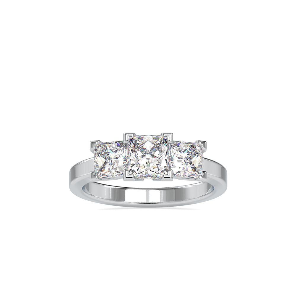 SKU: 0062 (14K) Princess-Cut Trilogy Engagment Ring in Rose Gold.