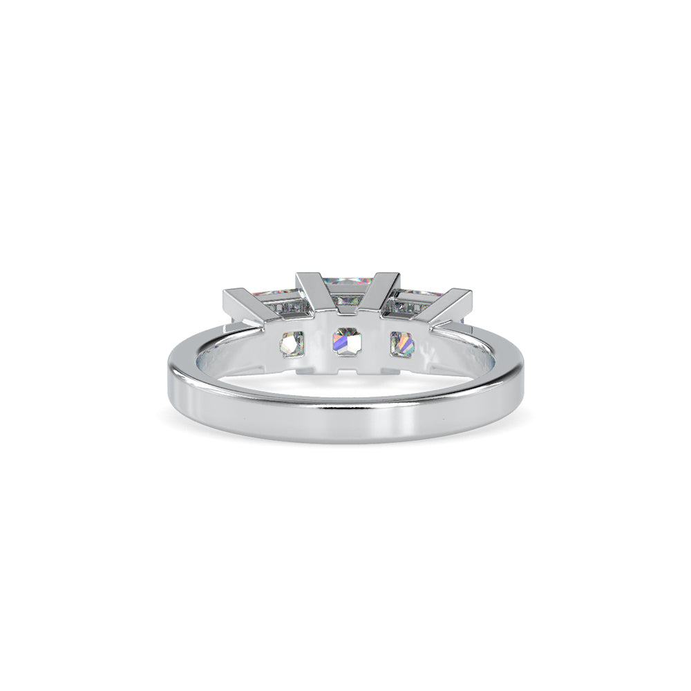 SKU: 0062 (18K) Princess-Cut Trilogy Engagment Ring in Rose Gold.