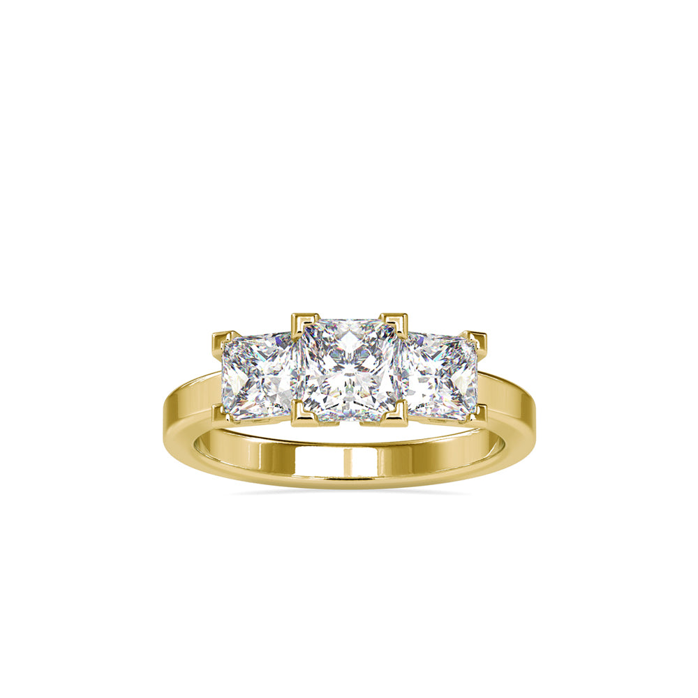 SKU: 0062 (18K) Princess-Cut Trilogy Engagment Ring in Rose Gold.