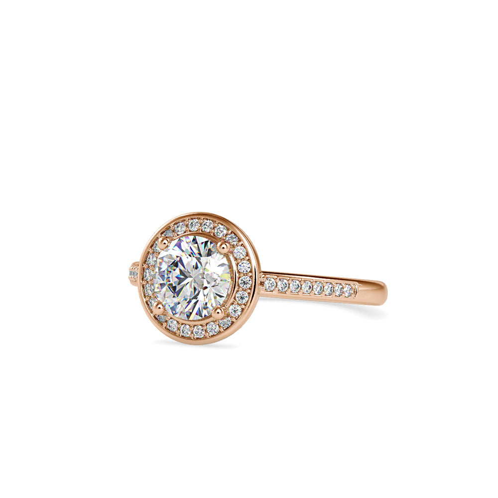 SKU: 0071 (18K) Round Radiance Halo Ring In Rose Gold.