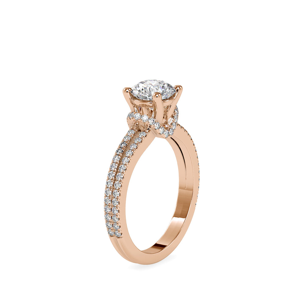 SKU: 0073 (14K) Double Pave Solitaire Ring in Rose Gold.