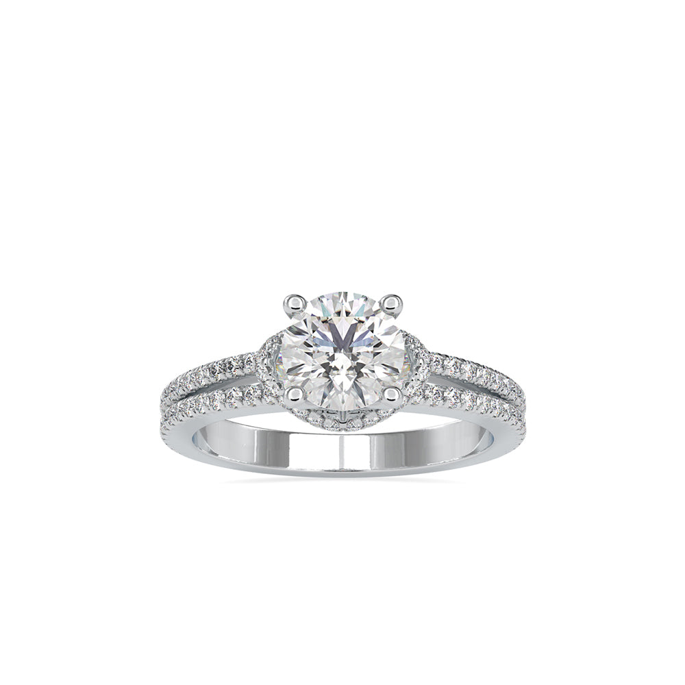 SKU: 0073 (10K) Double Pave Solitaire Ring in Rose Gold.