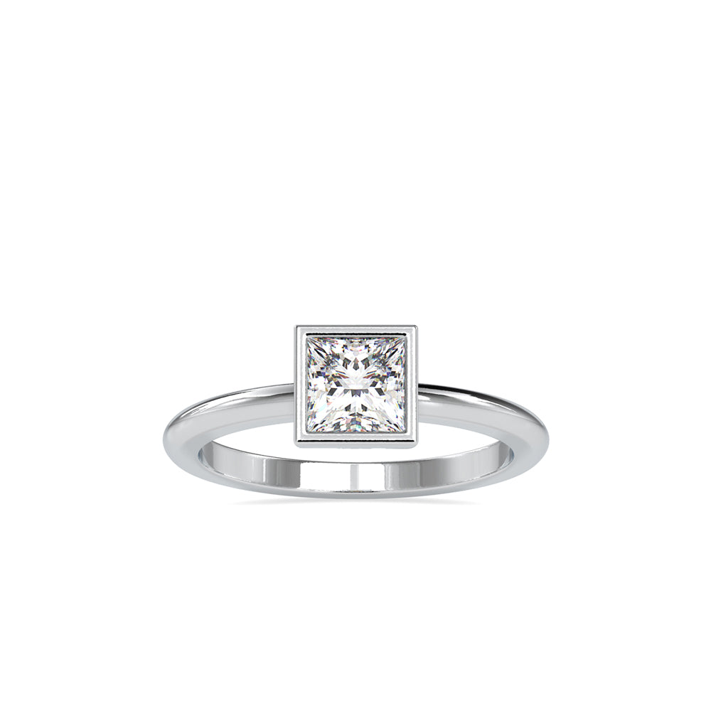 SKU: 0077 (18K) Modern Princess-cut Solitaire Ring In Rose Gold.