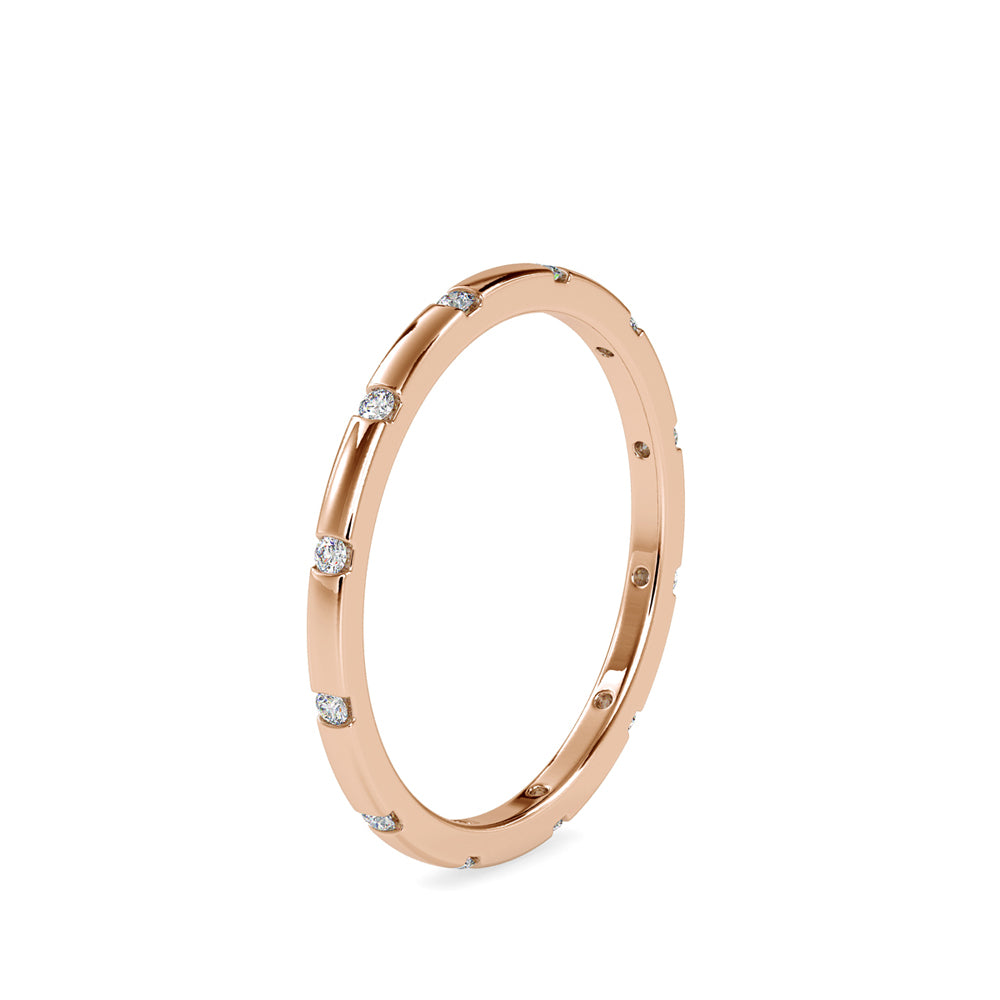 SKU: 0081 (18K) Dainty Diamond Wedding Band in Rose Gold.