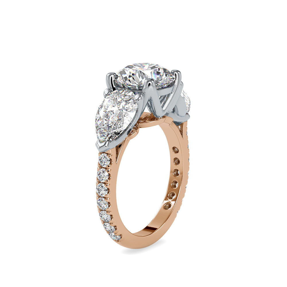 SKU: 0090 (14K) Two-tones pearl-Round Engagment Ring in Rose Gold.