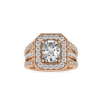 SKU: 0091 (10K) Cushion Halo Triple Split Shank Engagment Ring in Rose Gold.