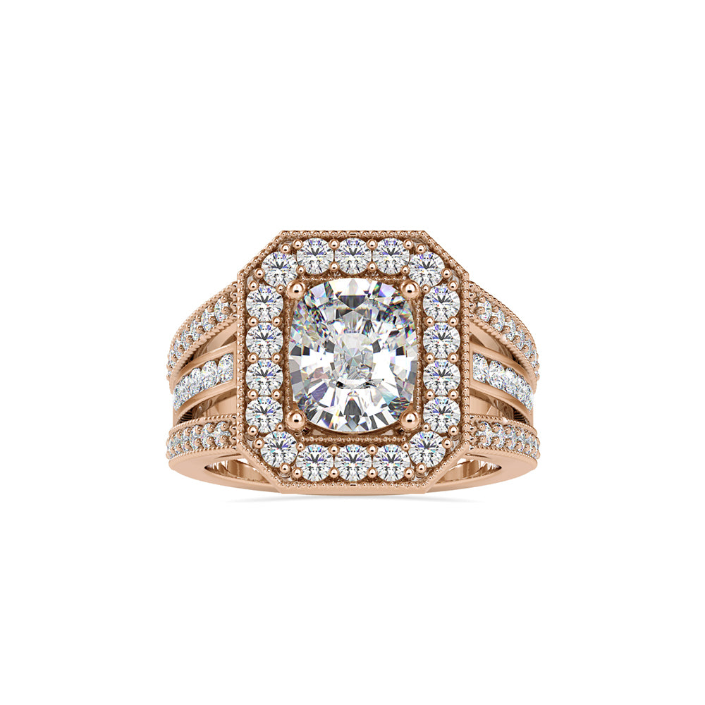 SKU: 0091 (14K) Cushion Halo Triple Split Shank Engagment Ring in Rose Gold.