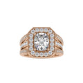 SKU: 0091 (18K) Cushion Halo Triple Split Shank Engagment Ring in Rose Gold.