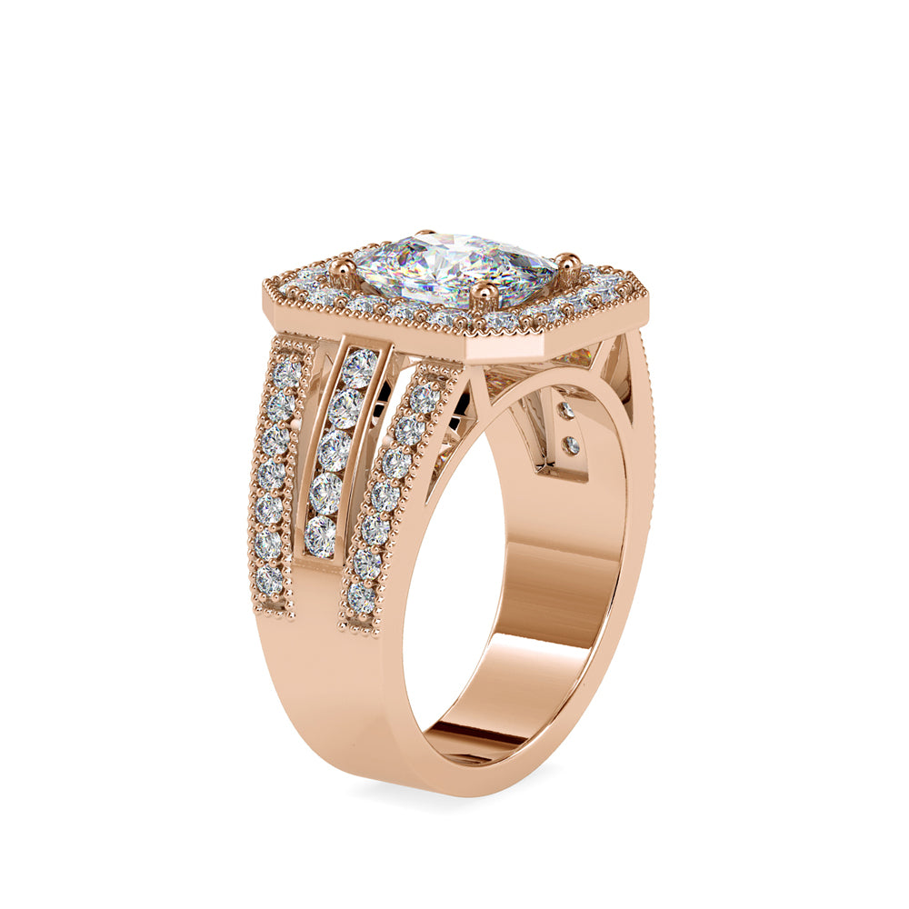 SKU: 0091 (10K) Cushion Halo Triple Split Shank Engagment Ring in Rose Gold.