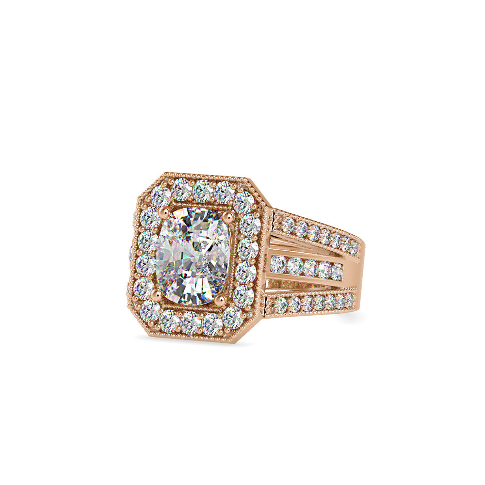 SKU: 0091 (10K) Cushion Halo Triple Split Shank Engagment Ring in Rose Gold.