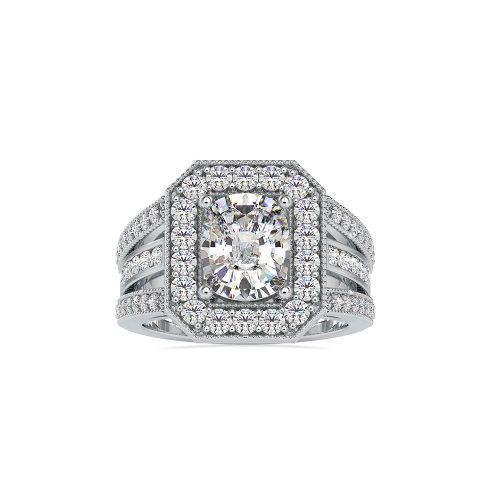SKU: 0091 (10K) Cushion Halo Triple Split Shank Engagment Ring in Rose Gold.
