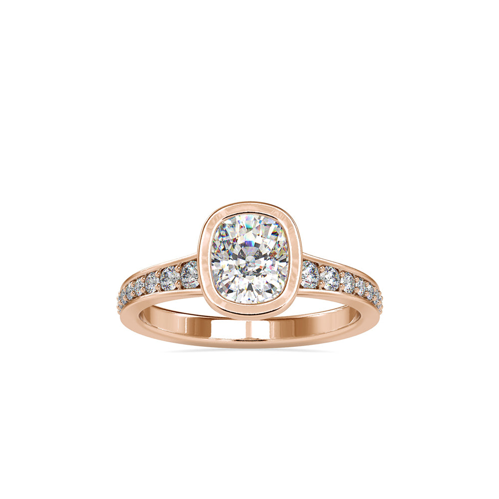SKU: 0092 (14K) Elongated Cushion Bezel Solitaire Engagment Ring in Rose Gold.