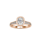 SKU: 0092 (14K) Elongated Cushion Bezel Solitaire Engagment Ring in Rose Gold.