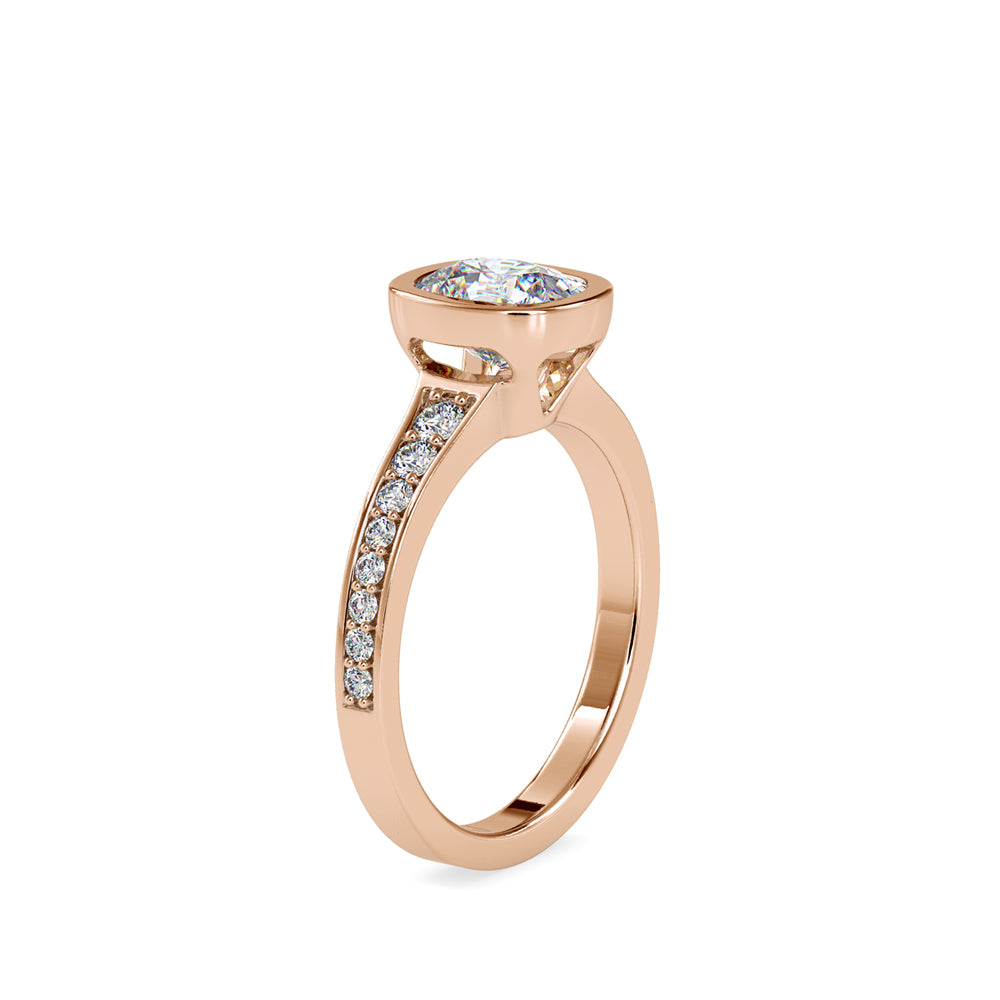 SKU: 0092 (22K) Elongated Cushion Bezel Solitaire Engagment Ring in Rose Gold.