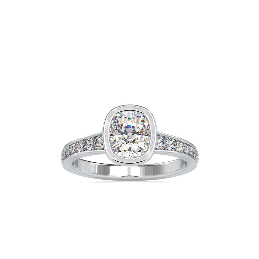 SKU: 0092 (14K) Elongated Cushion Bezel Solitaire Engagment Ring in Rose Gold.
