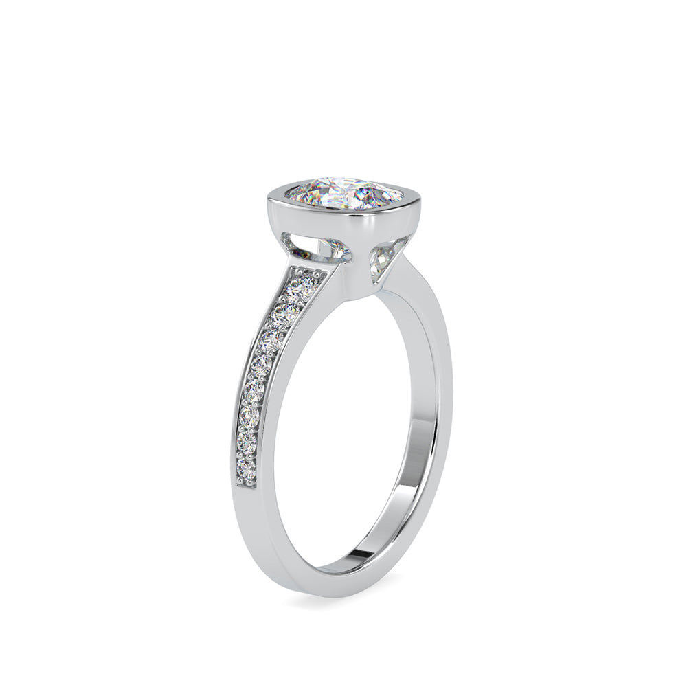 SKU: 0092 (18K) Elongated Cushion Bezel Solitaire Engagment Ring in Rose Gold.
