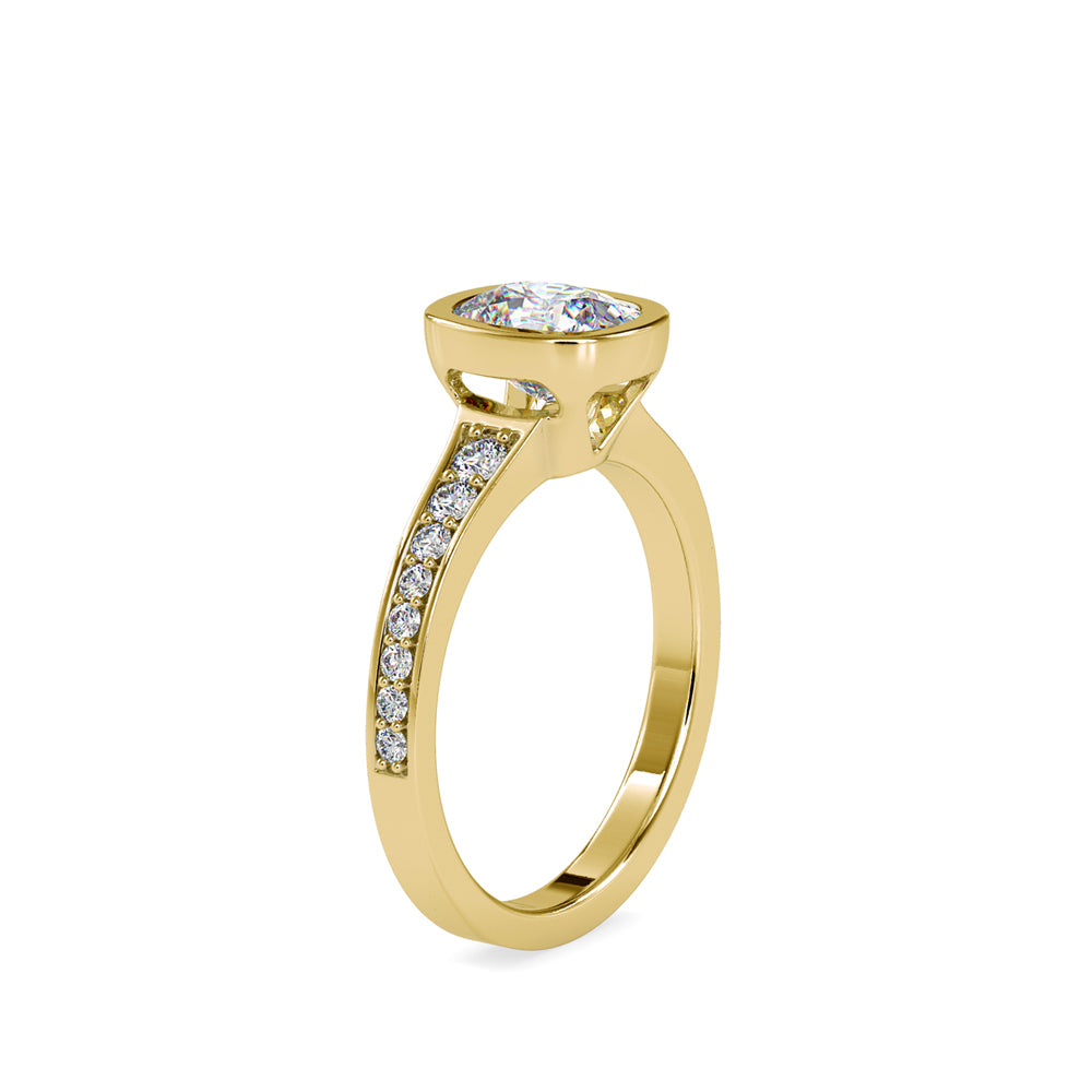 SKU: 0092 (14K) Elongated Cushion Bezel Solitaire Engagment Ring in Rose Gold.