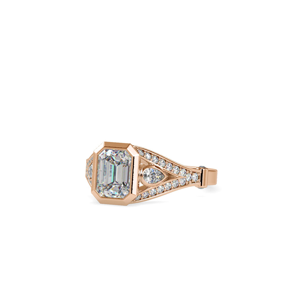 SKU: 0093 (22K) Vintage-inspired Emrald Diamond Split Shank in Rose Gold.