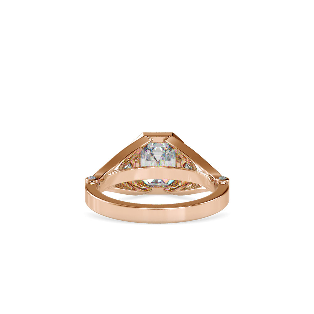 SKU: 0093 (22K) Vintage-inspired Emrald Diamond Split Shank in Rose Gold.