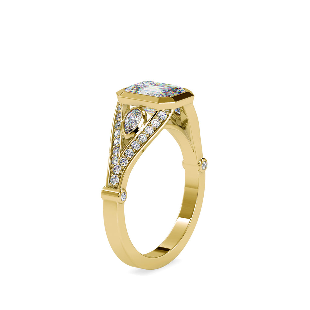 SKU: 0093 (22K) Vintage-inspired Emrald Diamond Split Shank in Rose Gold.