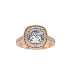 SKU: 0094 (14K) Vintage-Inspired Cushion Halo Engagment Ring in Rose Gold.
