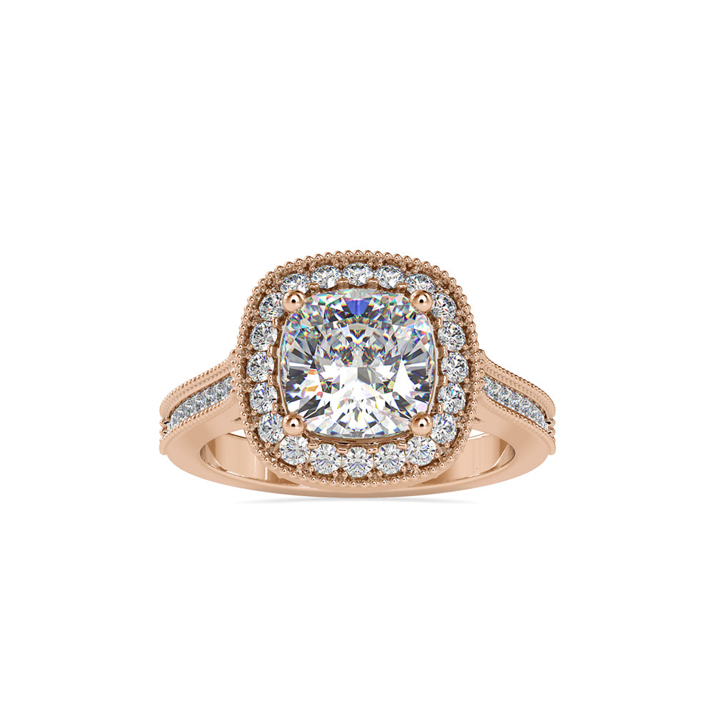 SKU: 0094 (14K) Vintage-Inspired Cushion Halo Engagment Ring in Rose Gold.