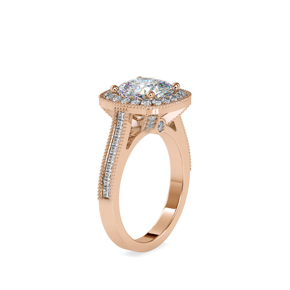 SKU: 0094 (14K) Vintage-Inspired Cushion Halo Engagment Ring in Rose Gold.