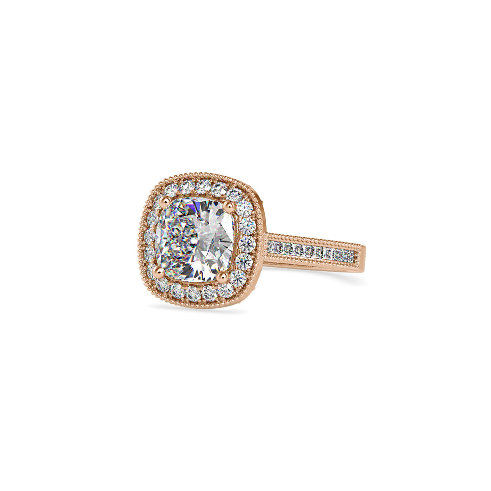 SKU: 0094 (14K) Vintage-Inspired Cushion Halo Engagment Ring in Rose Gold.