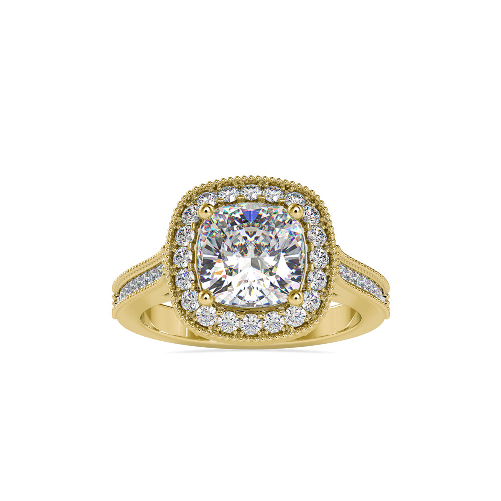 SKU: 0094 (14K) Vintage-Inspired Cushion Halo Engagment Ring in Rose Gold.