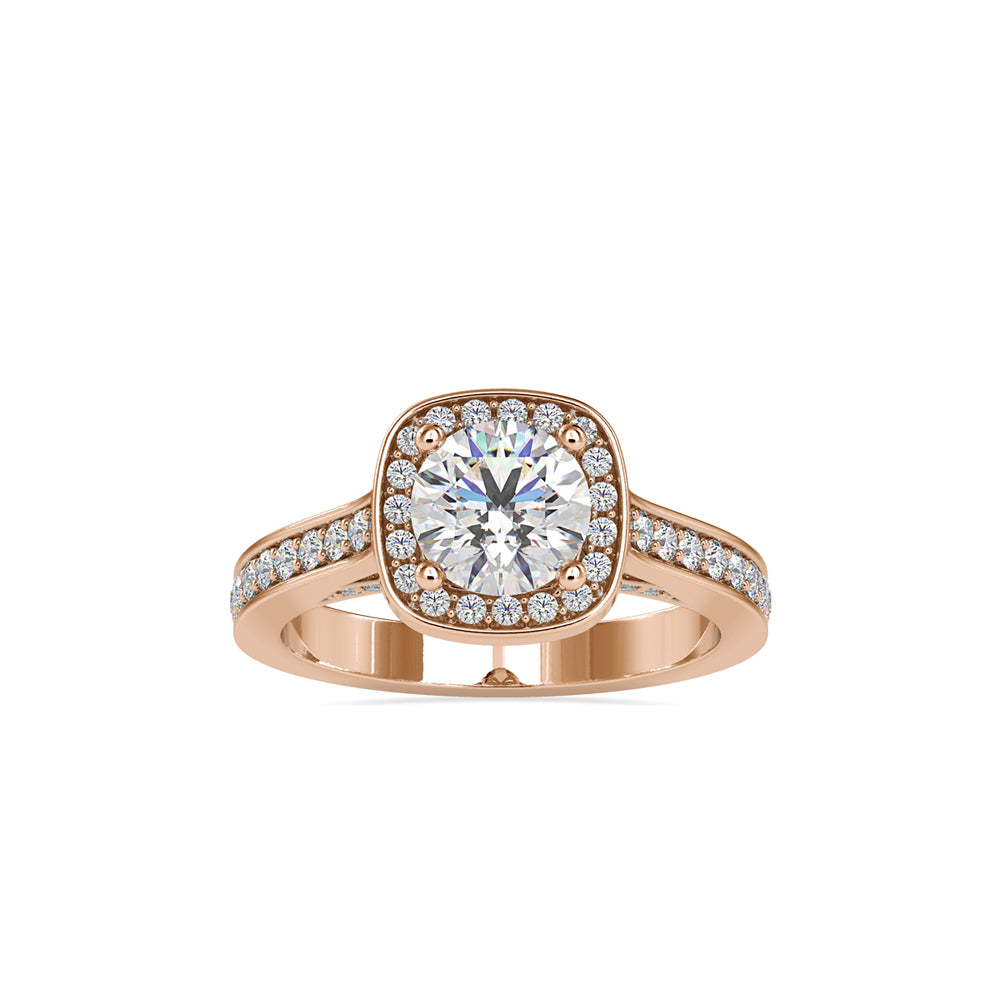 SKU: 0097 (18K) Embellished Pave Halo Diamond Ring in Rose Gold.