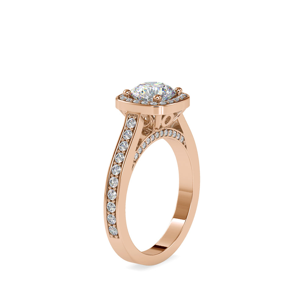 SKU: 0097 (10K) Embellished Pave Halo Diamond Ring in Rose Gold.