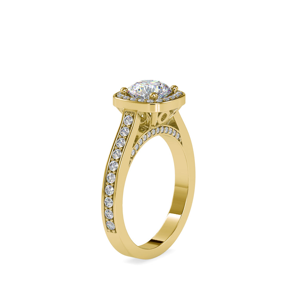 SKU: 0097 (10K) Embellished Pave Halo Diamond Ring in Rose Gold.