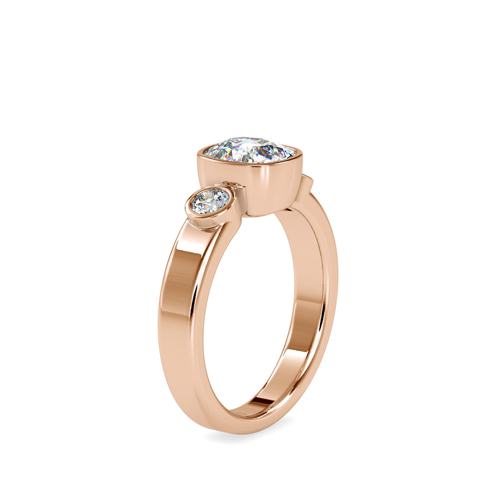SKU: 0098 (22K) Bezel Set Three Stone Ring in Rose Gold.