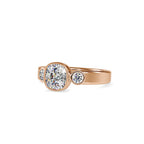 SKU: 0098 (18K) Bezel Set Three Stone Ring in Rose Gold.