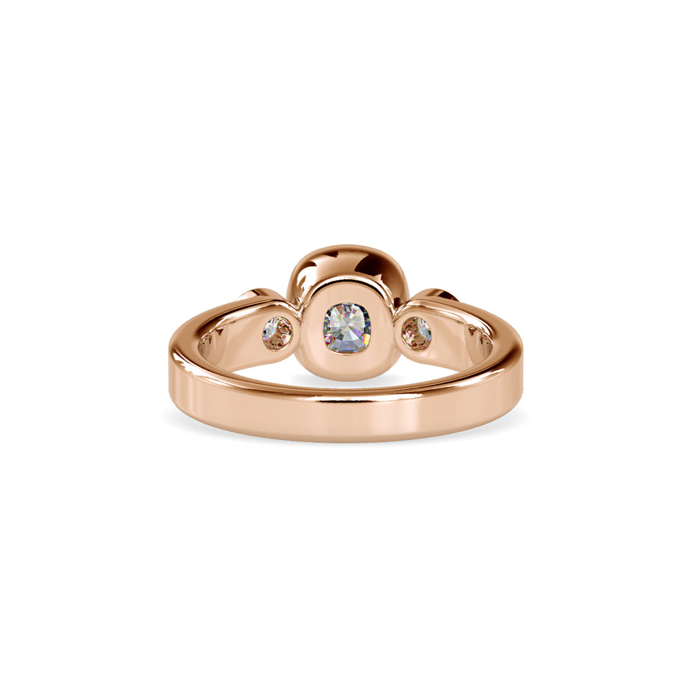 SKU: 0098 (14K) Bezel Set Three Stone Ring in Rose Gold.