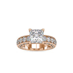SKU: 0099 (18K) Vintage Princess-Cut Millgrain Solitaire Ring in Rose Gold.