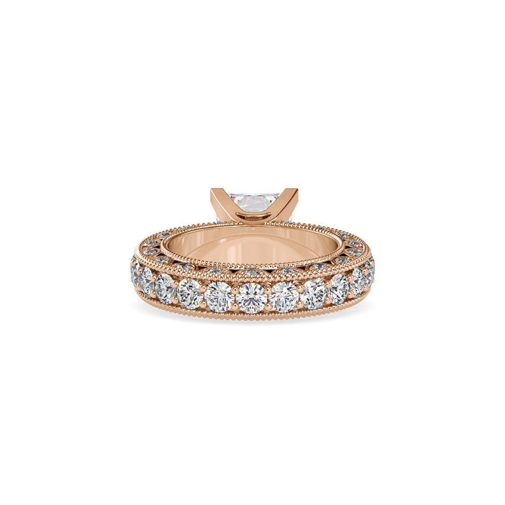 SKU: 0099 (18K) Vintage Princess-Cut Millgrain Solitaire Ring in Rose Gold.