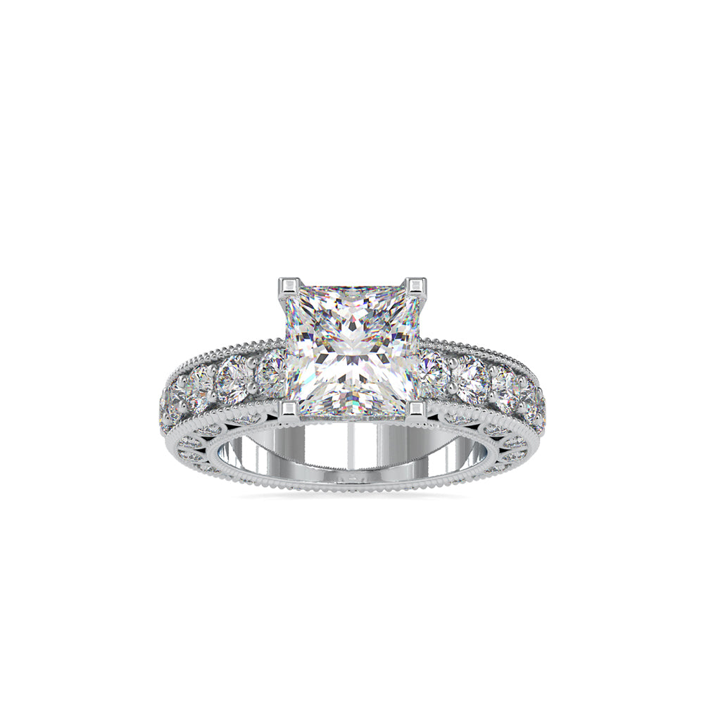 SKU: 0099 (22K) Vintage Princess-Cut Millgrain Solitaire Ring in Rose Gold.