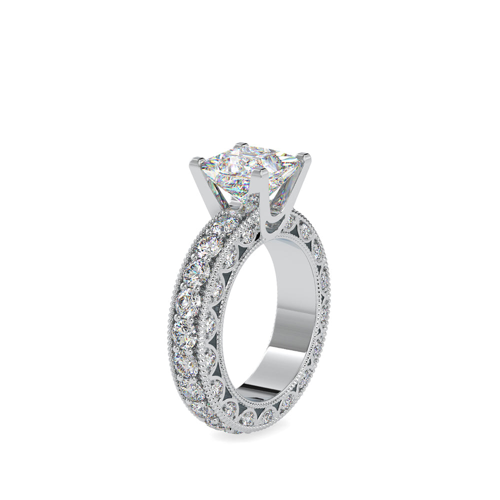 SKU: 0099 (18K) Vintage Princess-Cut Millgrain Solitaire Ring in Rose Gold.