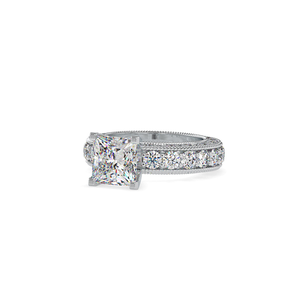 SKU: 0099 (14K) Vintage Princess-Cut Millgrain Solitaire Ring in Rose Gold.