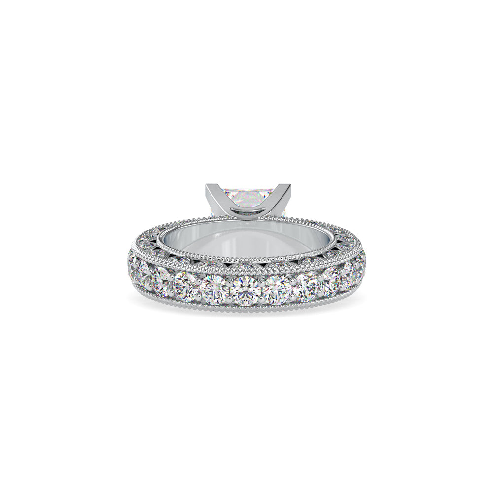 SKU: 0099 (10K) Vintage Princess-Cut Millgrain Solitaire Ring in Rose Gold.