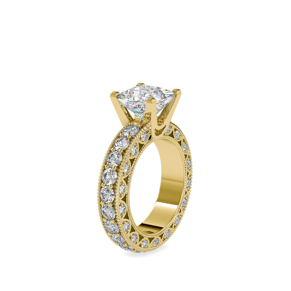 SKU: 0099 (22K) Vintage Princess-Cut Millgrain Solitaire Ring in Rose Gold.