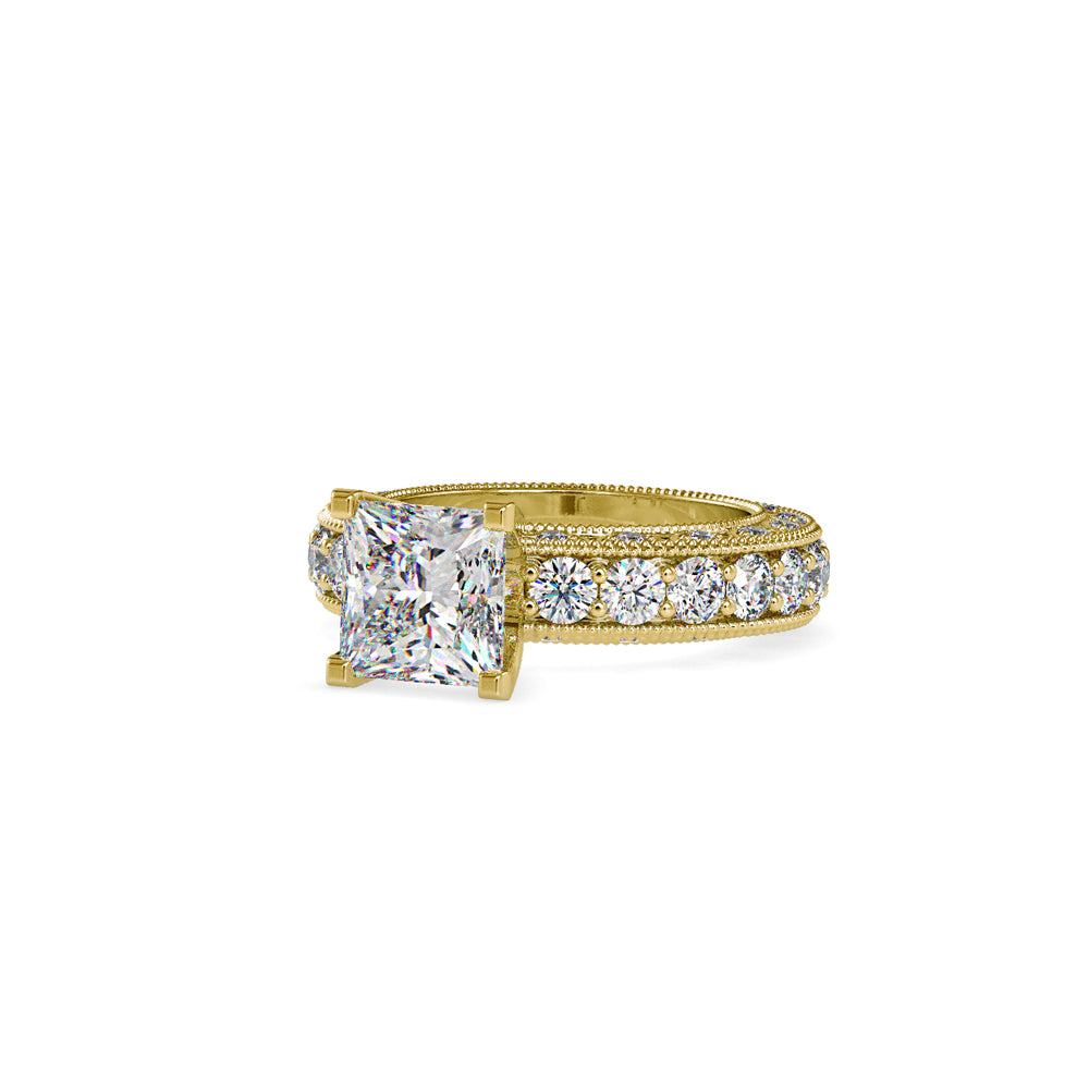 SKU: 0099 (18K) Vintage Princess-Cut Millgrain Solitaire Ring in Rose Gold.