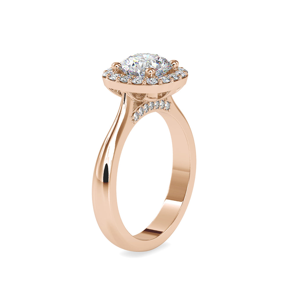 SKU: 0101 (14K) Round-cut Sparkle Halo Engagment Ring in Rose Gold.