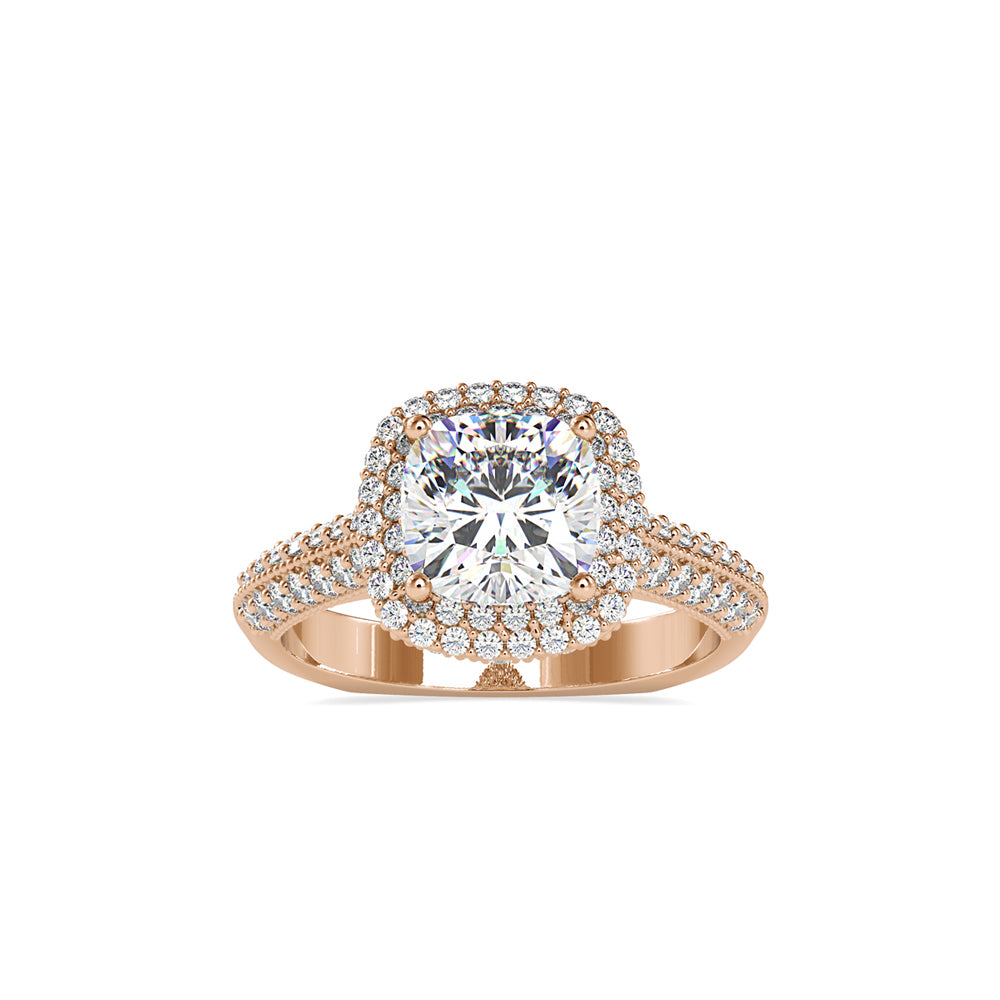 SKU: 0102 (14K) Milgrain Double Halo Radiant Engagment Ring in Rose Gold.